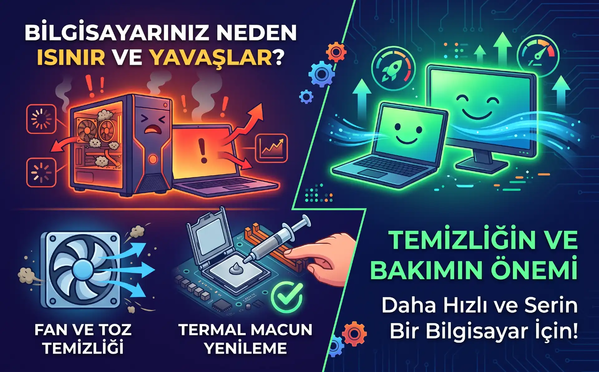 Isınan bilgisayar fan temizliği ve termal macun değişimi
